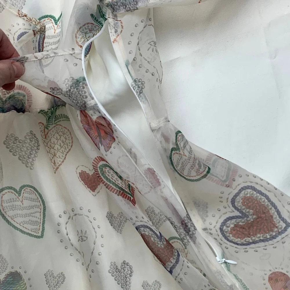 Farm Rio size medium dress semi sheer hearts puff sleeve pineapple mini party - Picture 8 of 12